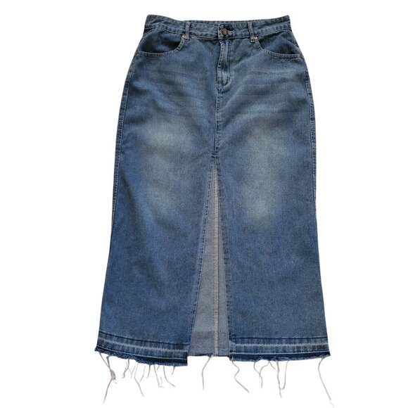 WOMEN'S HIGH SLIT MAXI DENIM  SKIRT SZ 9 - Picture 1 of 5